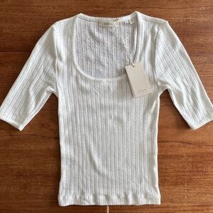 NWT Doen Anthia pointelle cotton Tee in Salt